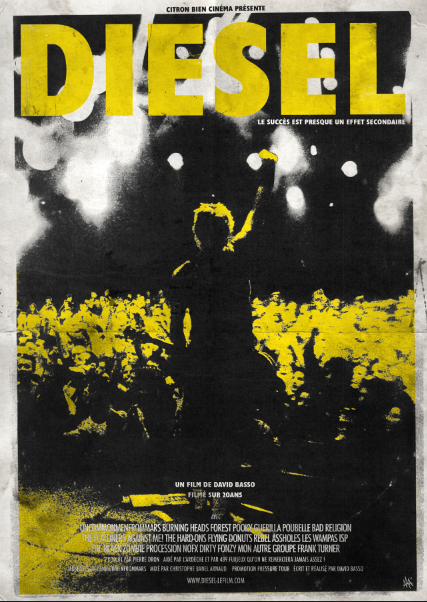 Official poster for DIESEL, a punk-rock documentary directed by David Basso, with film credits and production contact details.